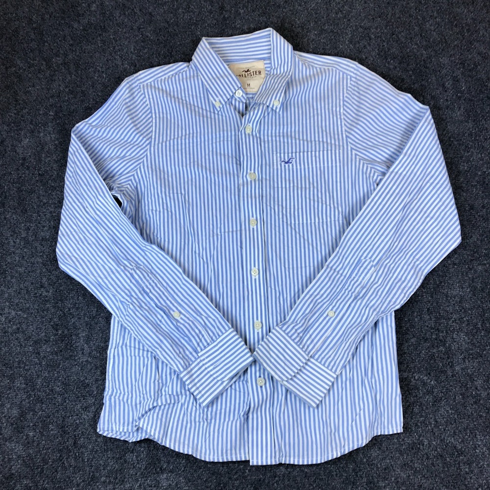 Hollister Shirt Mens Medium Blue White Striped Collared Chest Pocket Button Down